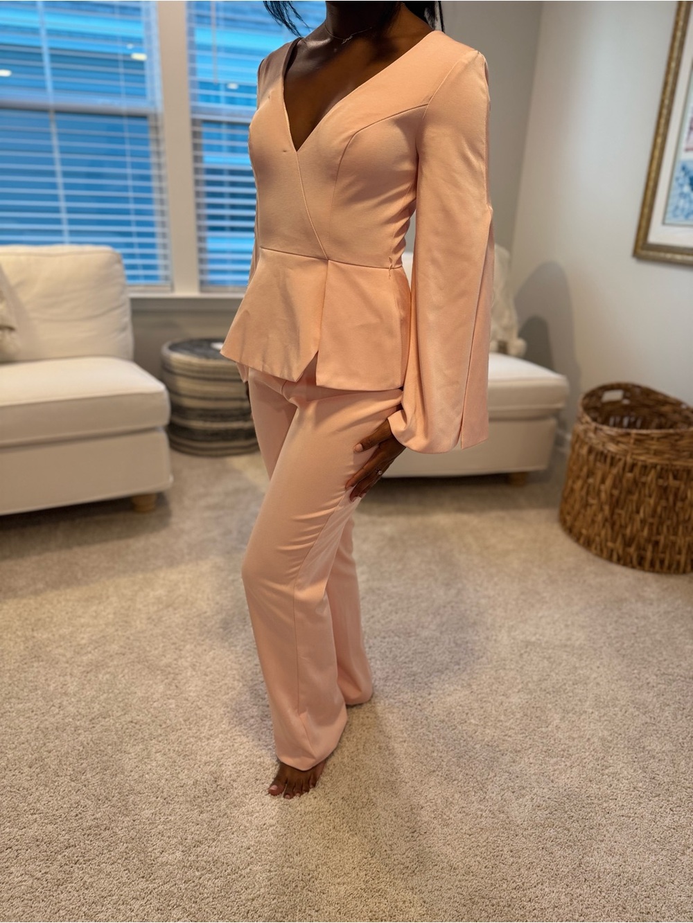 Mac Duggal Peplum Jumpsuit in Blush